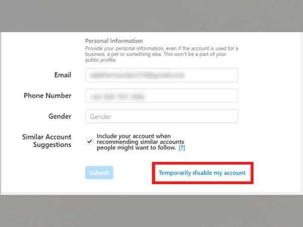 Tap on the “Temporarily disable my account” option from the edit profile page.