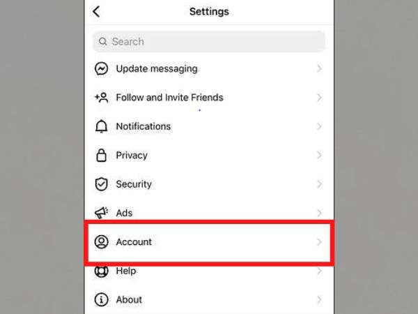 Go to “Account” section