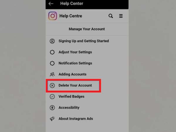 Select the “Delete Your Account” option.