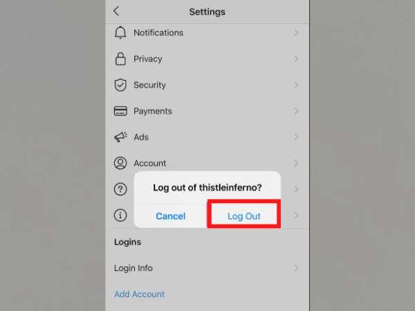 Tap on “LogOut” to remove your account from the Instagram app.