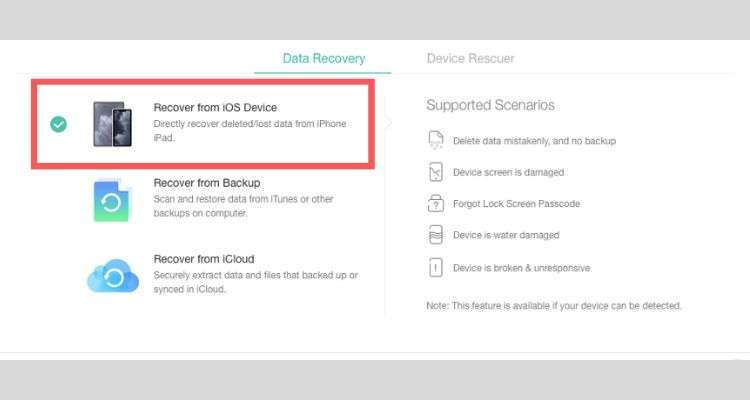 Choose “Recover from iOS device” option.