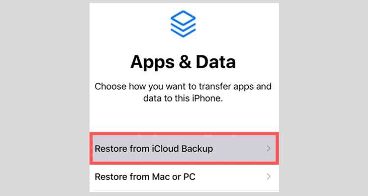 Tap on the “Restore from iCloud Backup” option available on the Apps & Data screen.