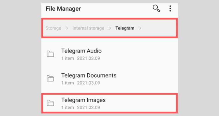 Open a File manager app and hit the “Telegram Images folder” from it.