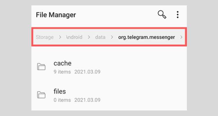 Navigate to “Android > data > org.telegram.messenger” and access the cache folder.