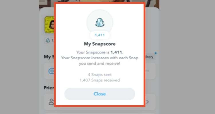 Tap on the “Snapchat Score” to see the number of Snaps you’ve sent and the number of Snaps you’ve received.