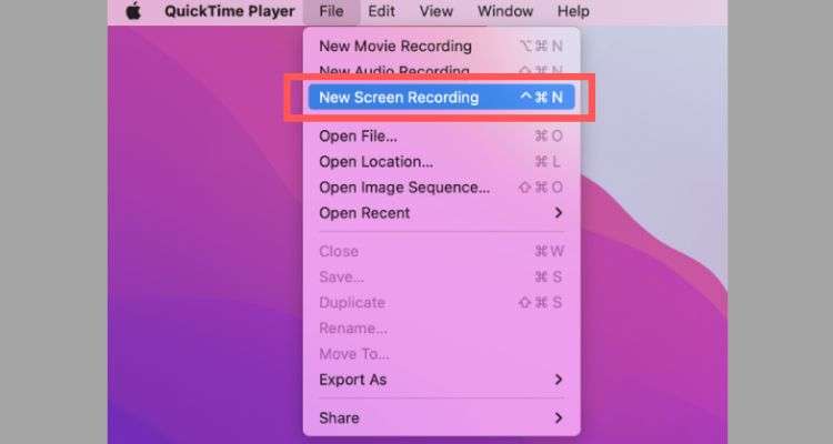 open the “New movie recording” option from the “File” section.