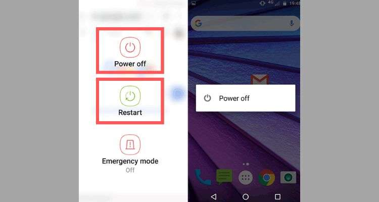 Press and hold the “Power” button then, select either “Power off” or “Restart” from the “Options” menu.