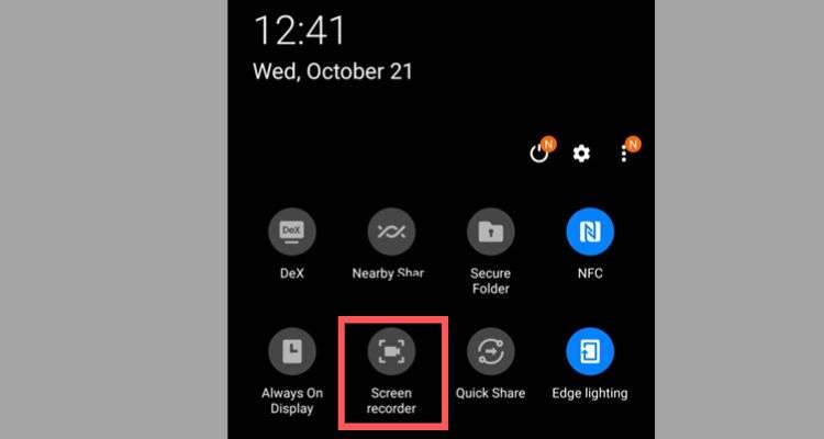 find the “Screen Recorder” icon on the Notification panel.