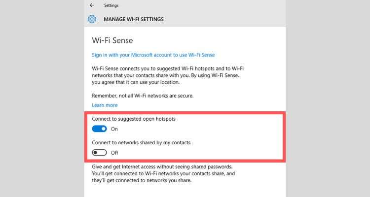 Connect to network shared by my contacts toggle switch off