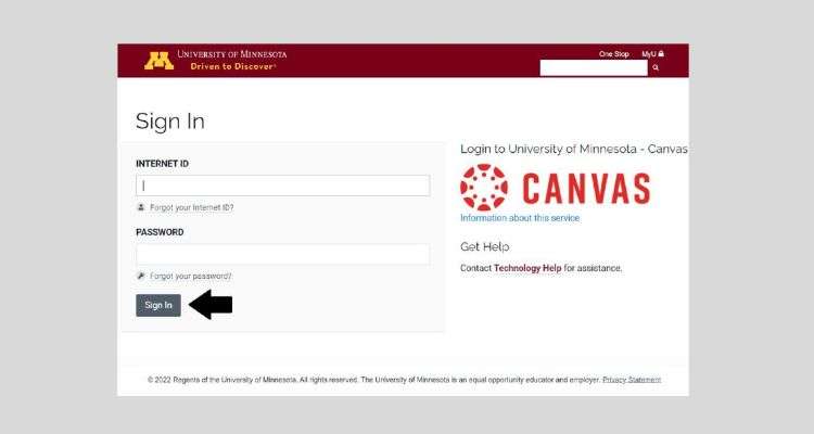 UMN Canvas Signin Page