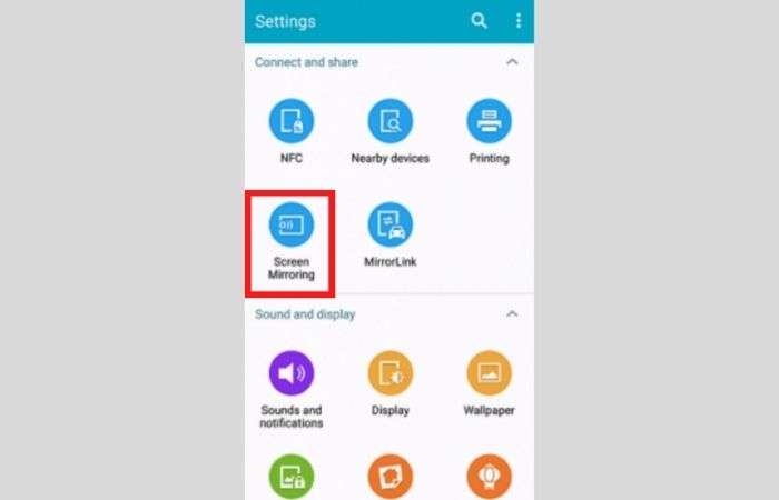 Enable ‘Screen Mirroring’ on Android from Settings.