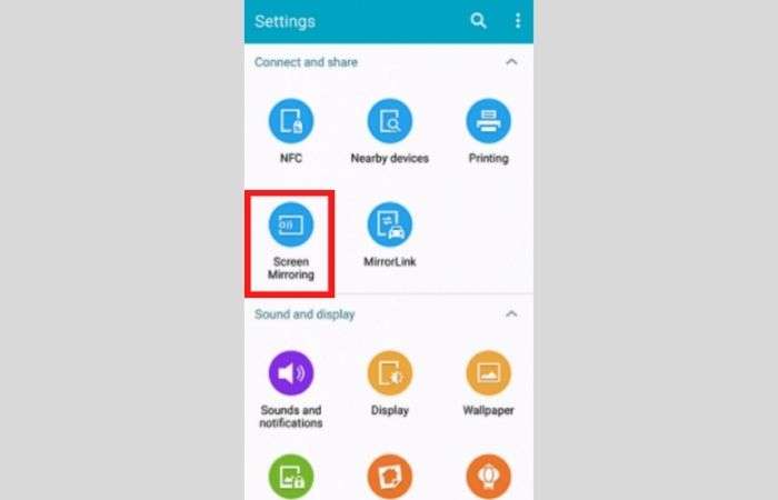 Enable ‘Screen Mirroring’ on Android from Settings.